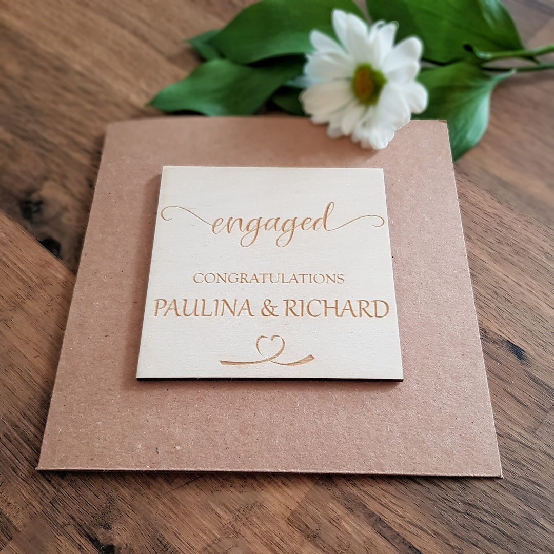 Personalised Engagement Card - Handmade Wood & Recycled Paper Card, Eco-friendly