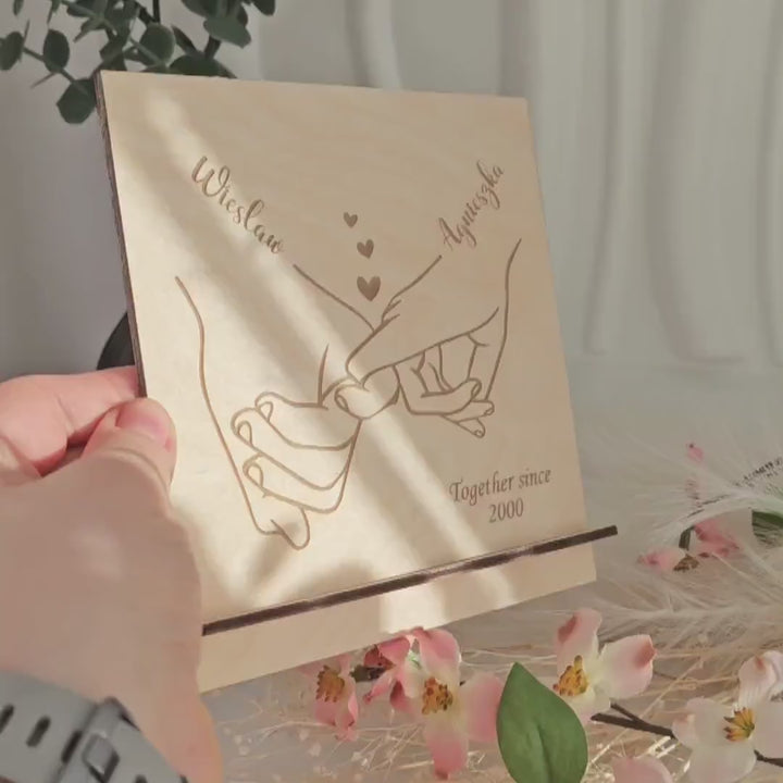 Personalised Wooden Standing Card - Minimalist Couple Gift with Custom Names