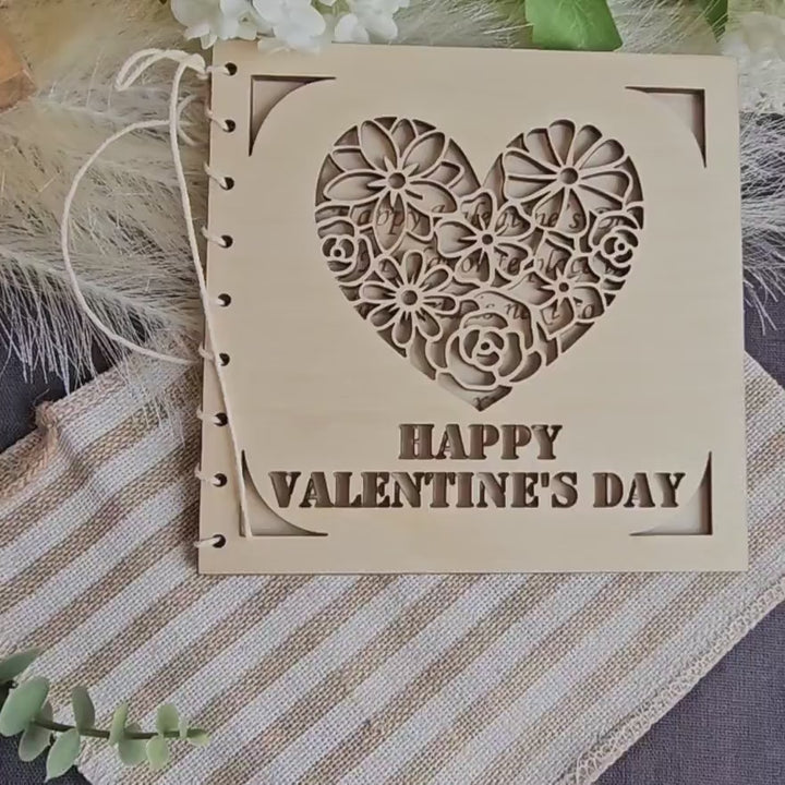 Personalised Wooden Valentines Day Card - Romantic Floral Heart Keepsake Gift