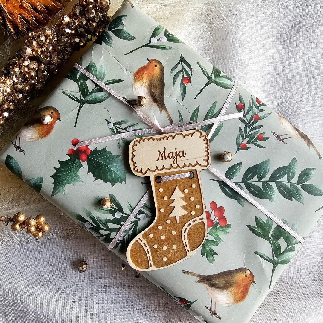 Personalised Wooden Christmas Stocking Tag - Custom Xmas Gift Tag
