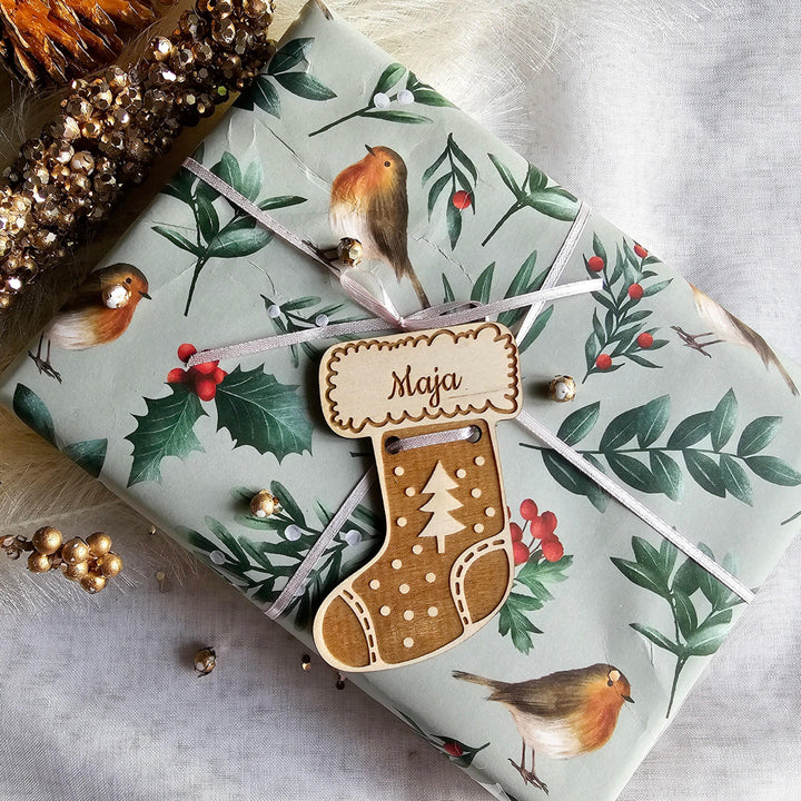 Personalised Wooden Christmas Stocking Tag - Custom Xmas Gift Tag