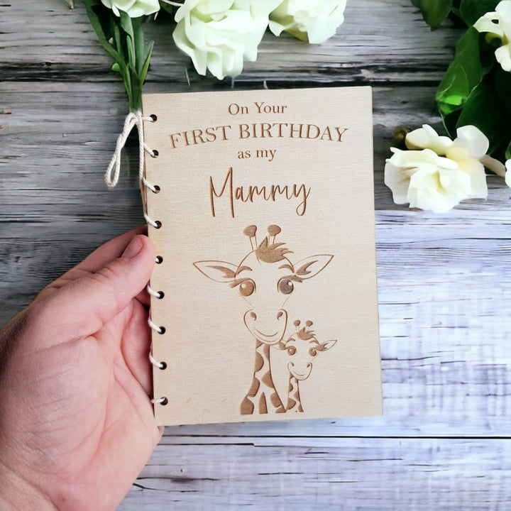 Personalised Giraffe Birthday Card: Rustic Wooden Keepsake for Mom