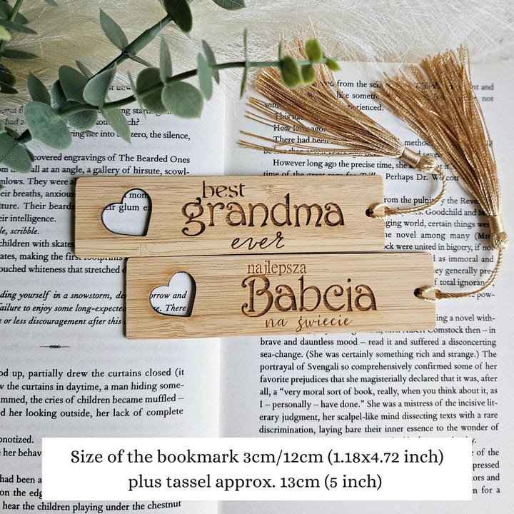 Grandmother Bookmark - Personalised Bamboo Wooden Gift with Golden Tassel