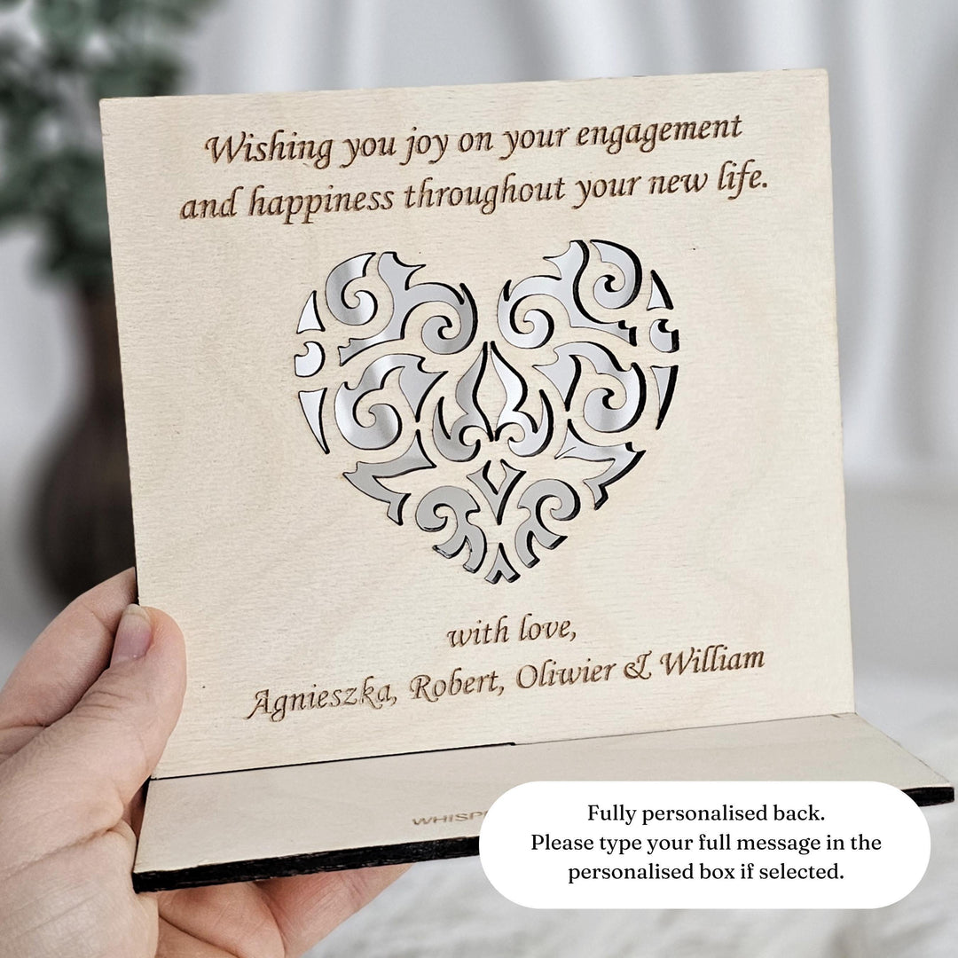 Personalised Engagement Heart Wooden Card - Freestanding Keepsake | Wedding, Anniversary, Valentine’s Day Gift