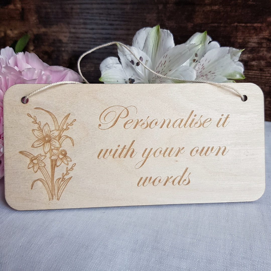 Personalised Rustic Wooden Plaque - Daffodil Design - Bedroom Doors, Offices