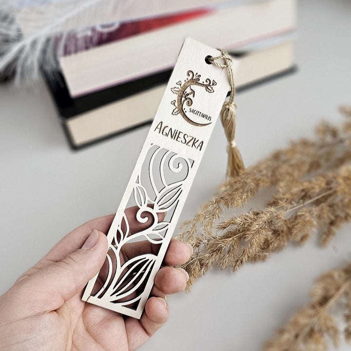 Personalised Floral Zodiac Bookmark - Engraved Wooden Gift for Book Lovers