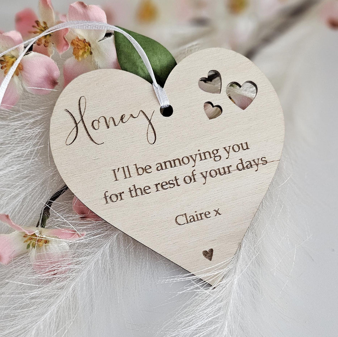 Personalised Wooden Car Mirror Pendant - Valentines Day Gift for Driving Partner