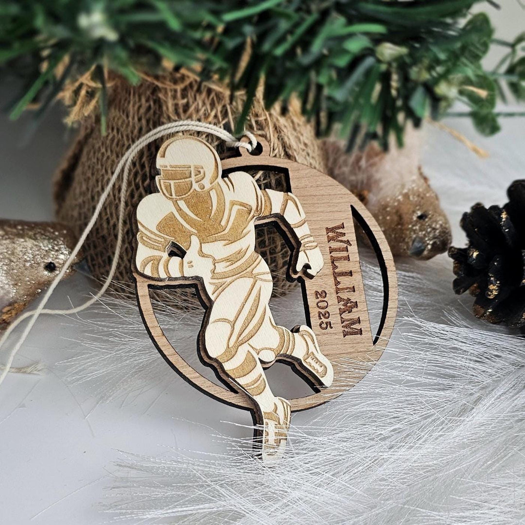 Personalised Football Ornament - Custom Wooden Sports Gift Keepsake