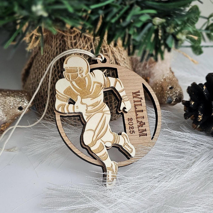 Personalised Football Ornament - Custom Wooden Sports Gift Keepsake