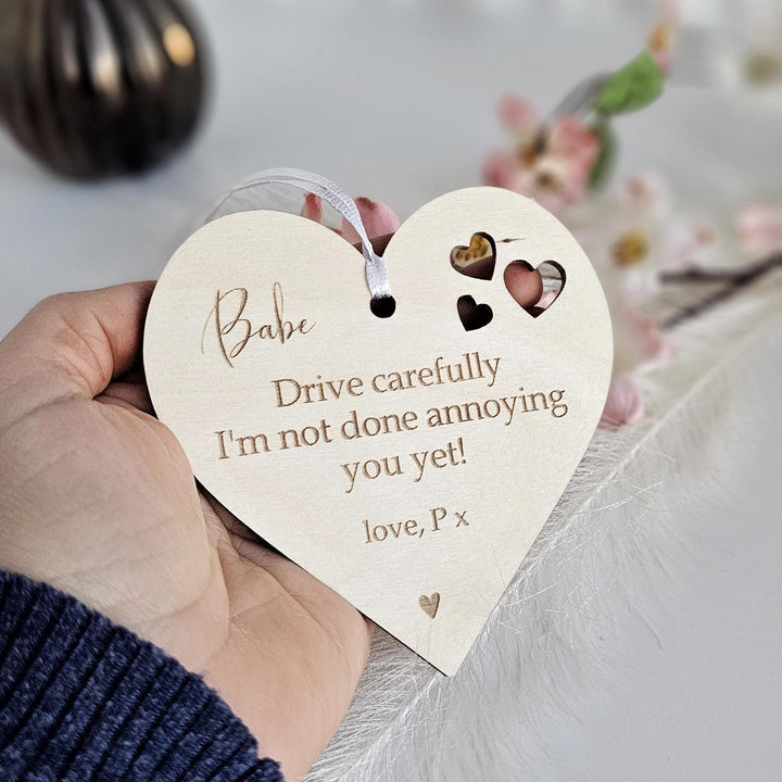 Personalised Wooden Car Mirror Pendant - Funny Valentines Day Gift for Driving Partner