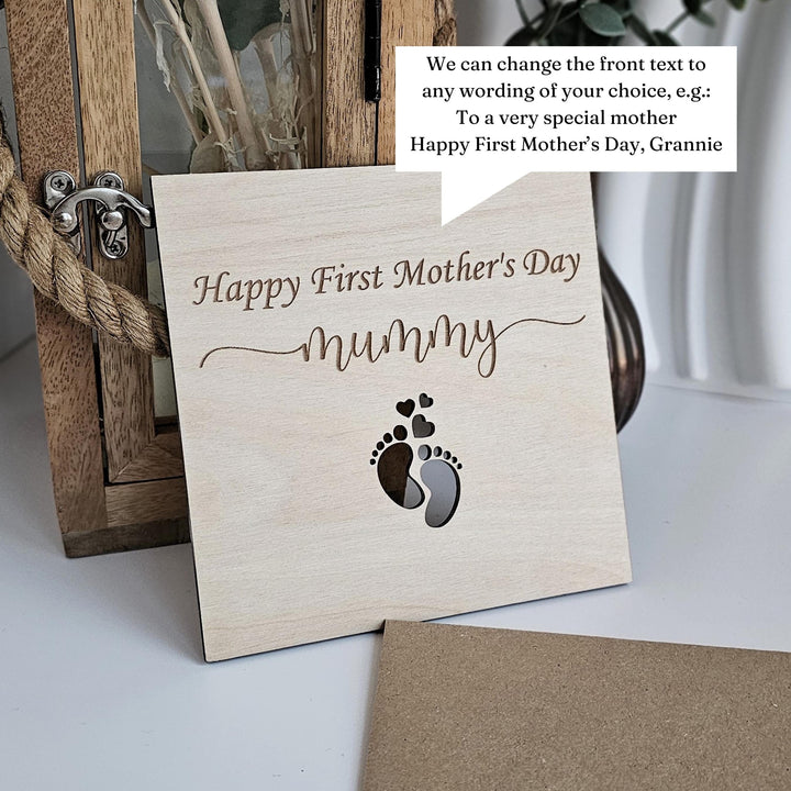 First Mothers Day Wooden Plaque Personalised Baby Feet Keepsake Gift for Mum