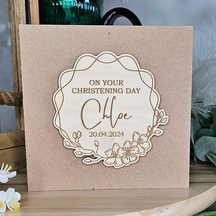 Personalised Christening Card - Baptism wooden gift