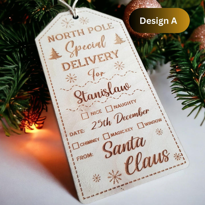 Personalised Wooden Stocking Tag - Santa North Pole Delivery Gift