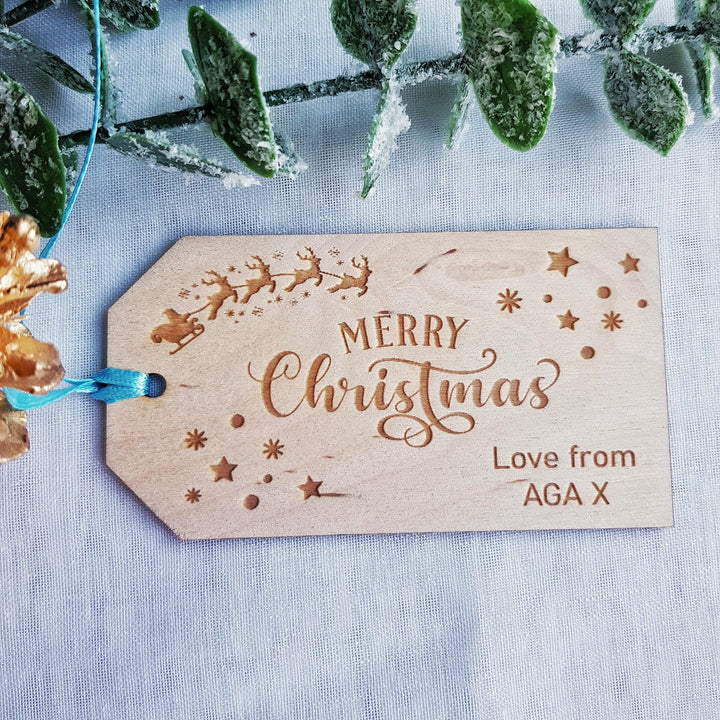 Personalised Wooden Christmas Gift Tags - Merry Christmas Labels