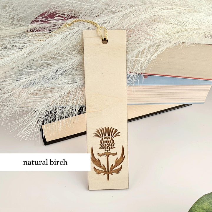 Personalised Wooden Bookmark – Custom Engraved Scottish Thistle Design Gift
