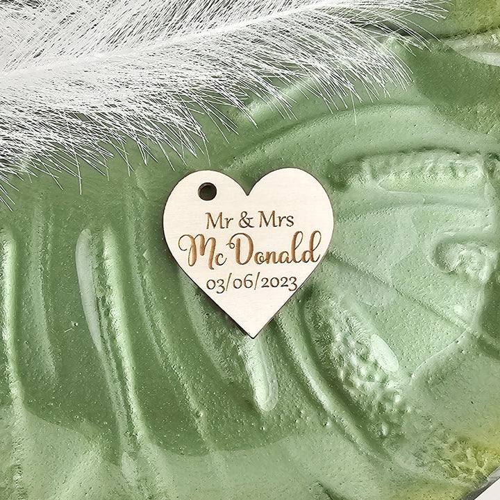 Wedding Heart Favours - Personalised Wooden Thank You Tokens,  Custom Engraved Rustic Gift Tags