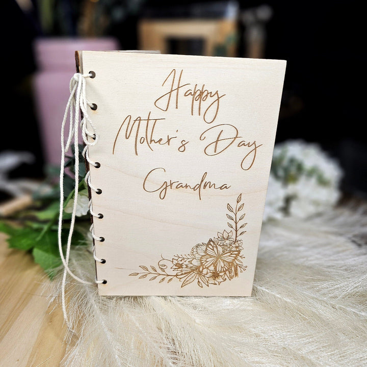 Personalised Wooden Card Happy Mother's Day Boho Flowers, Eco Friendly Birthday Gift, Mum, Mom, Grandmother, Nan, Nanny, Granny