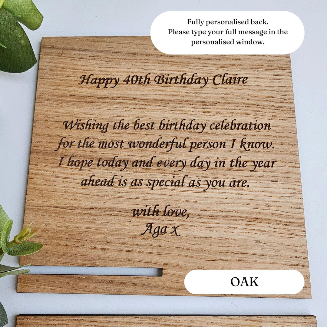 Personalised Floral Wooden Birthday Card - Engraved Eco-Friendly Keepsake Decor