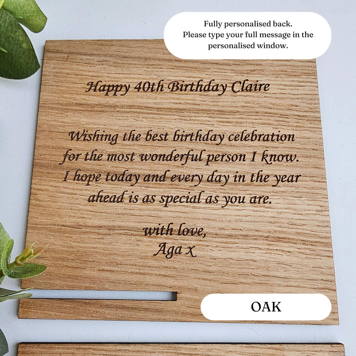 Personalised Floral Wooden Birthday Card - Engraved Eco-Friendly Keepsake Decor