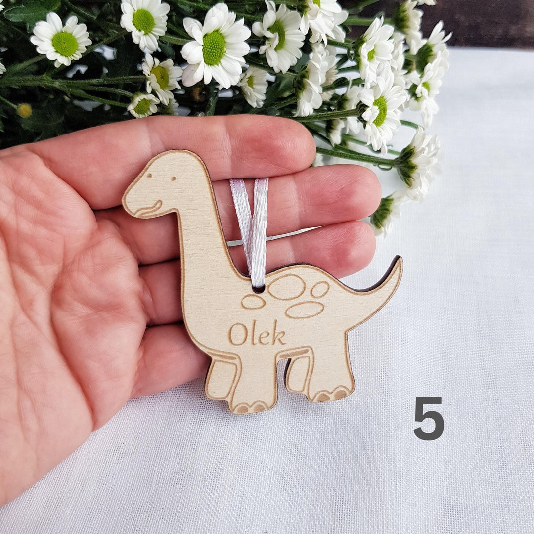 Personalised Dinosaur Wooden Keyring - Engraved Backpack Charm  Christmas Decoration