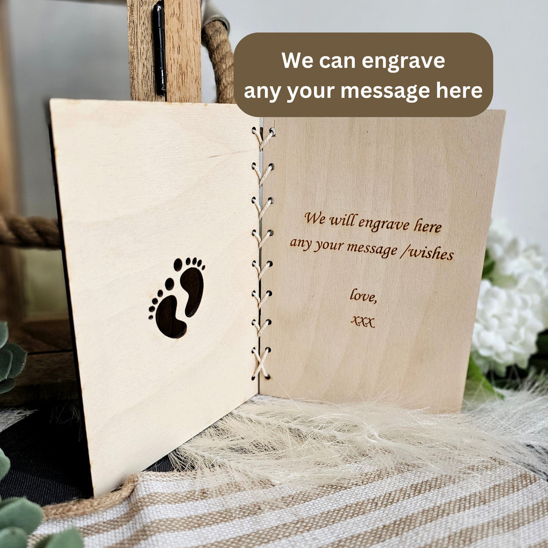 Personalised Wooden Card Happy First Mother's Day Mummy with Baby Feet cutout, Eco Friendly Gift, Mum, Mom, Grandmother, Nan, Nanny, Granny