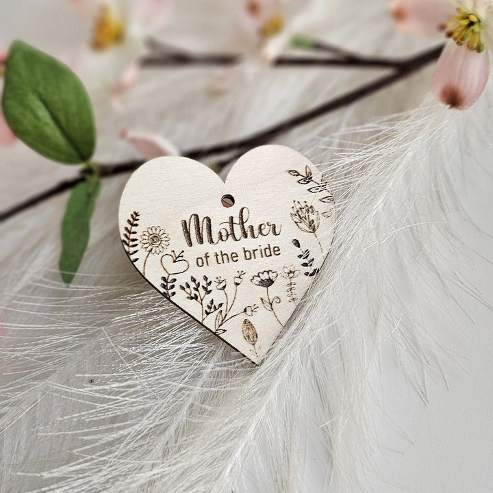 Wedding Place Name Favours, Personalised Engraved Rustic Heart Tags, Botanical Wooden Wedding Keepsakes