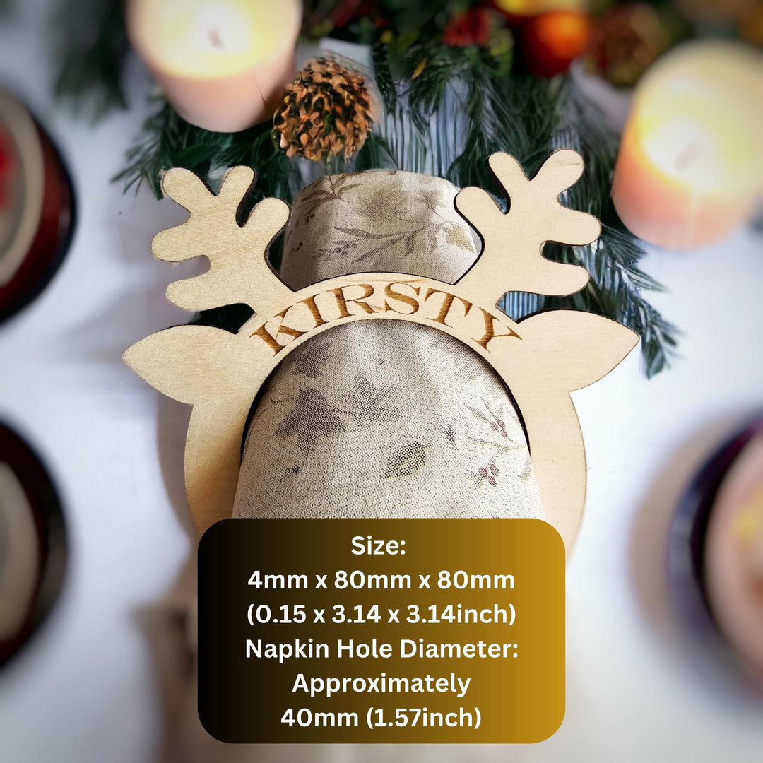 Personalised Rustic Reindeer Wooden Napkin Ring - Christmas Table Decoration