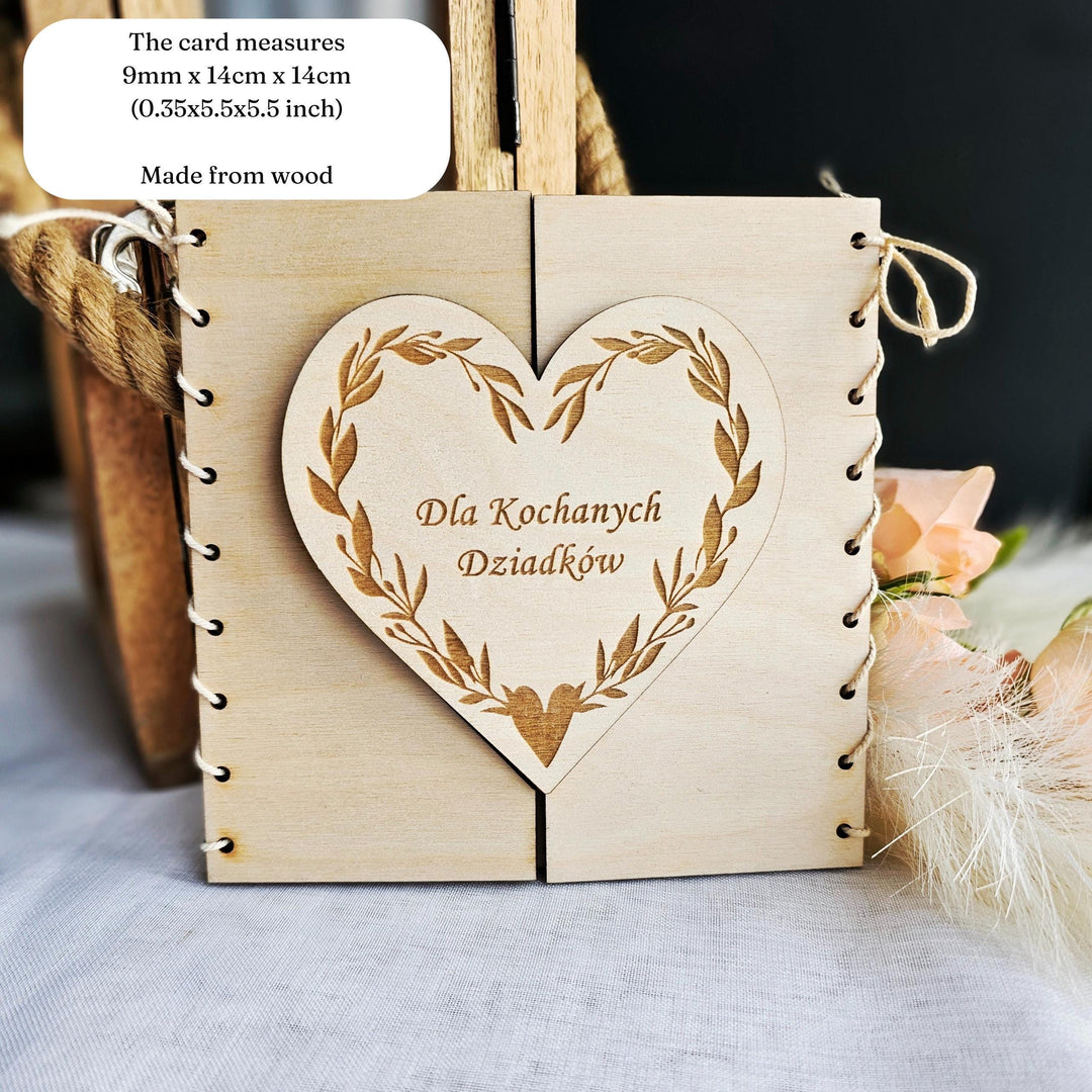 Personalised Rustic Wooden Folding Card Keepsake for Polish Grandmother's Day - Kartka Prezent na Dzien Babci i Dziadka