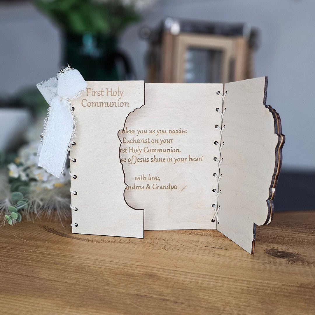 Personalised First Holy Communion Card, Rustic 3D Wooden First Holy Communion keepsake, Custom wishes gift card