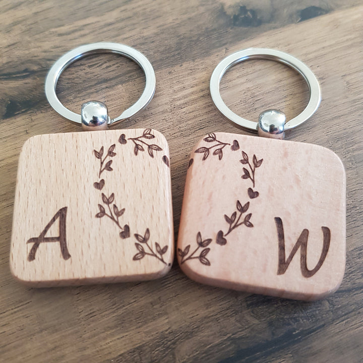 Personalised Wooden Keyring Set - Perfect Housewarming Wedding Anniversary or Valentine's Day Gift for Couples