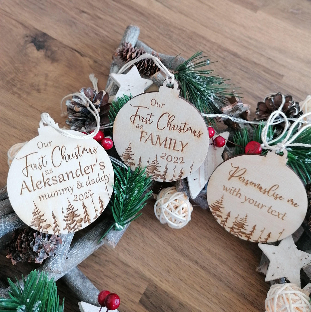 Personalised Wooden Christmas Tree Ornament - Our First Christmas in New Home
