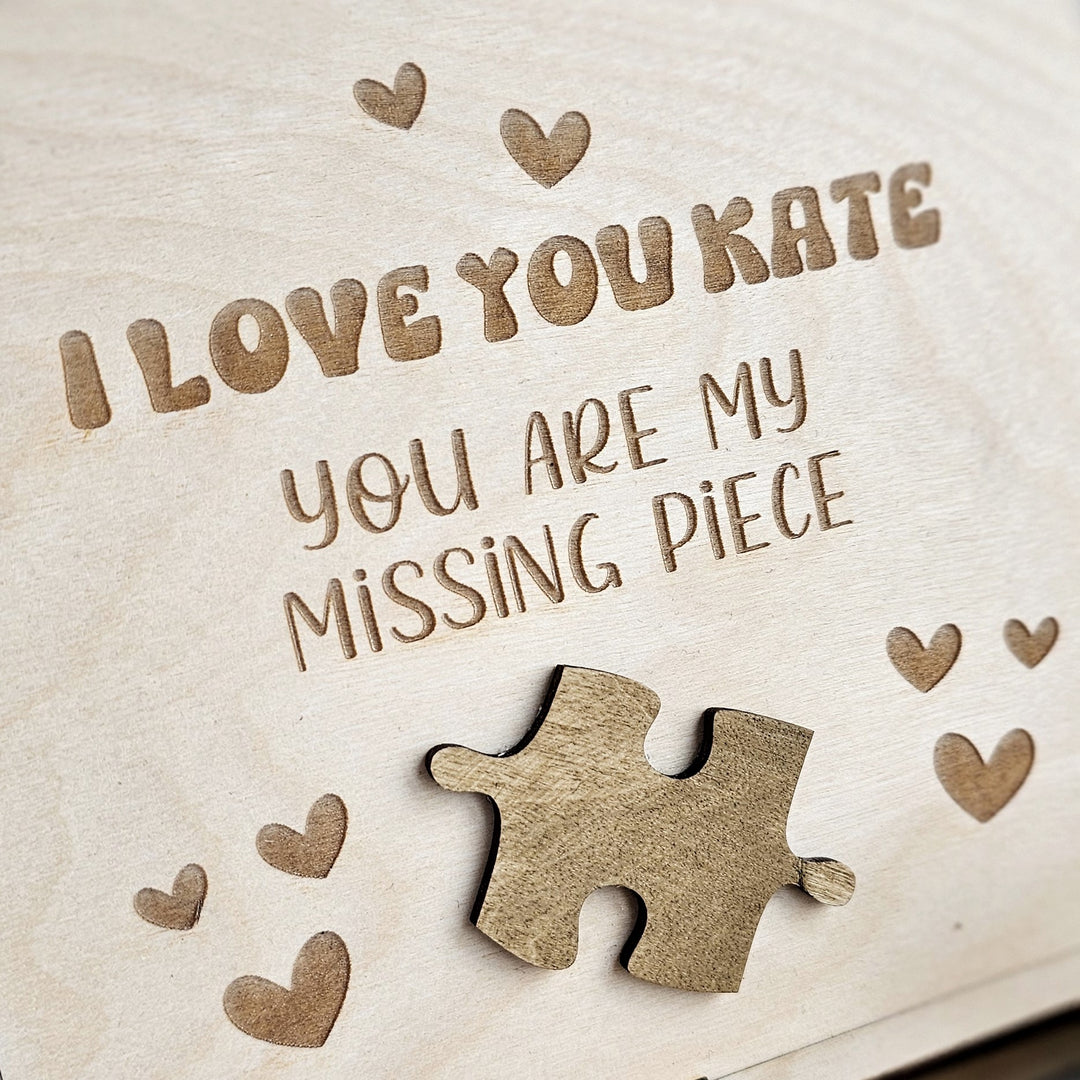 Personalised Valentine's Day gift for her for him, I love you - You are my missing piece, Wooden standing card, Custom puzzle present