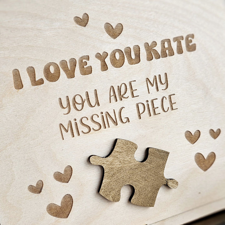 Personalised Valentine's Day gift for her for him, I love you - You are my missing piece, Wooden standing card, Custom puzzle present