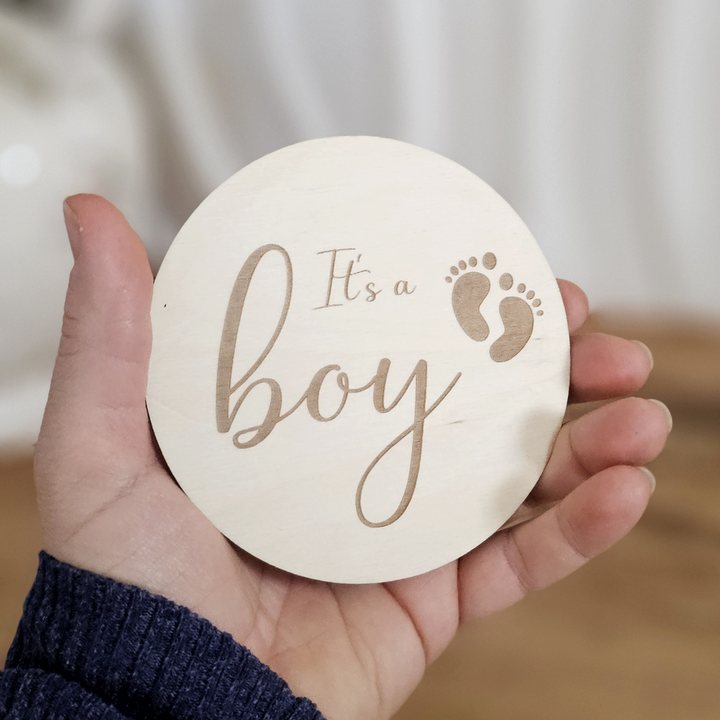 Wooden Baby Announcement It's a girl/boy | Milestone Card / Discs Photo Prop Plaque | | Social Media Flat Lay Prop