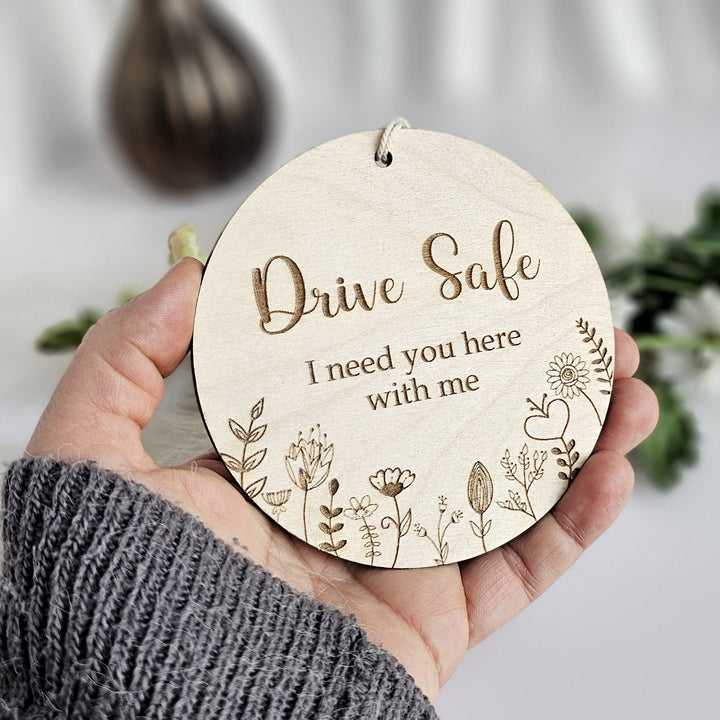 Drive Safe Wooden Pendant Floral Meadow, Personalised Car Mirror I Love You Lucky Charm