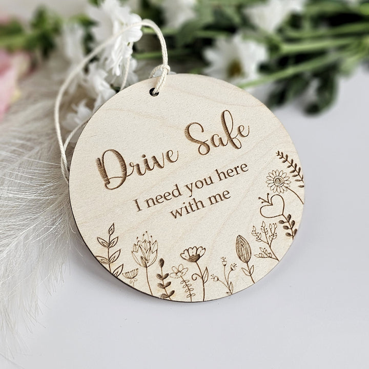 Drive Safe Wooden Pendant Floral Meadow, Personalised Car Mirror I Love You Lucky Charm