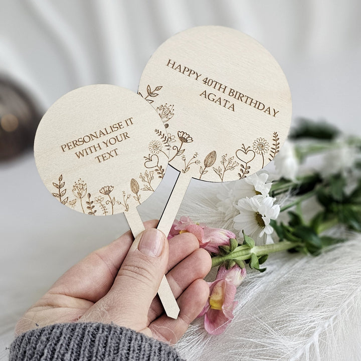 Personalised Wooden Plant Gift Tag – Floral Meadow Design - Round shape