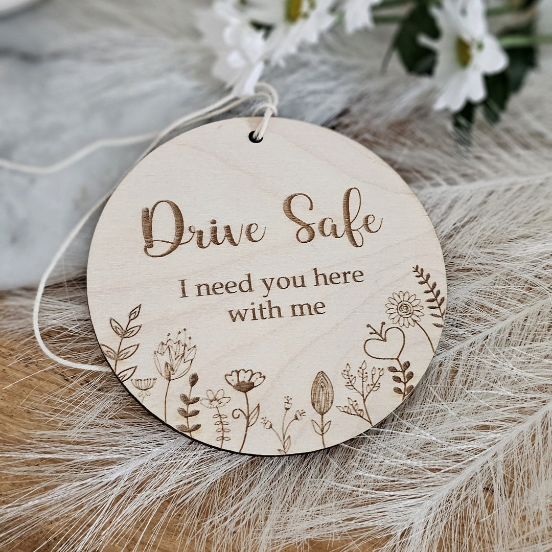 Drive Safe Wooden Pendant Floral Meadow, Personalised Car Mirror I Love You Lucky Charm