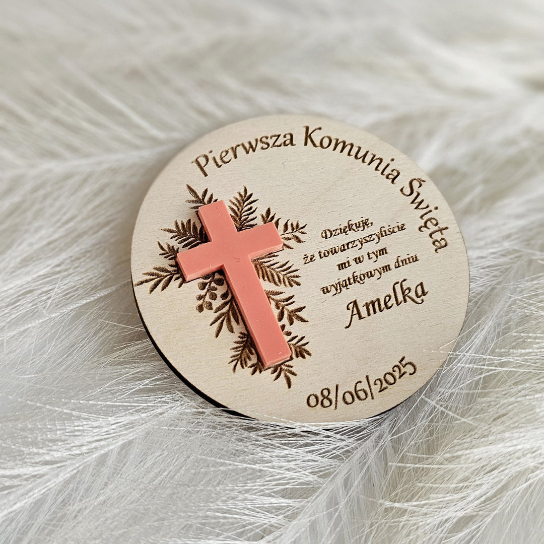 Personalised First Holy Communion Thank You Favors - Baptism, Christening, Naming Day, Confirmation Gift - Wooden Keepsake Favor Magnets
