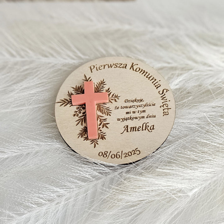 Personalised First Holy Communion Thank You Favors - Baptism, Christening, Naming Day, Confirmation Gift - Wooden Keepsake Favor Magnets
