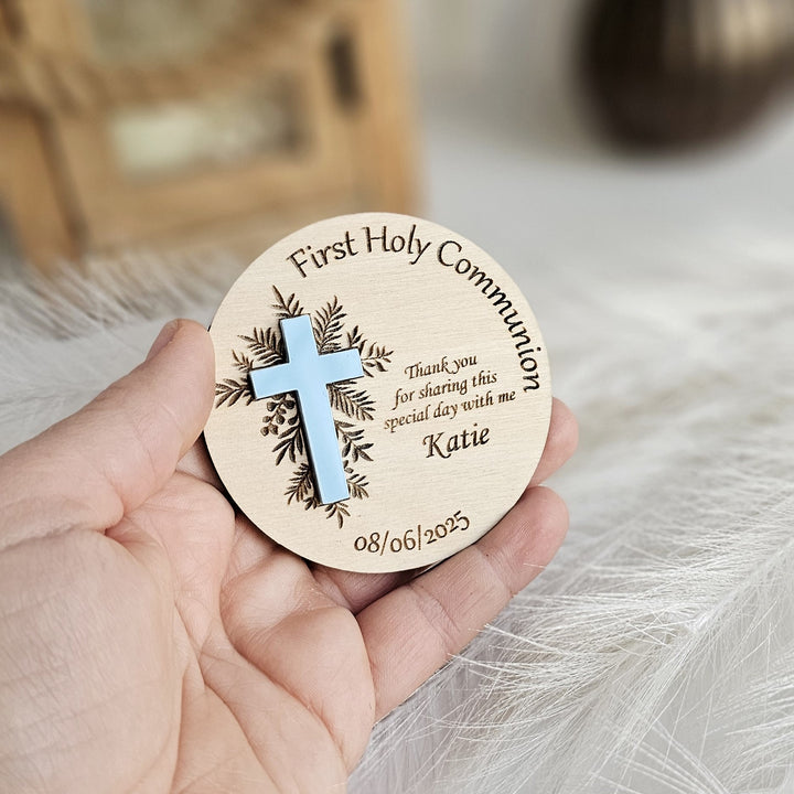 Personalised First Holy Communion Thank You Favors - Baptism, Christening, Naming Day, Confirmation Gift - Wooden Keepsake Favor Magnets