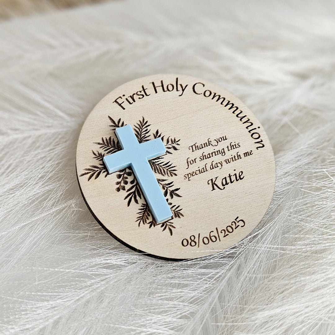 Personalised First Holy Communion Thank You Favors - Baptism, Christening, Naming Day, Confirmation Gift - Wooden Keepsake Favor Magnets