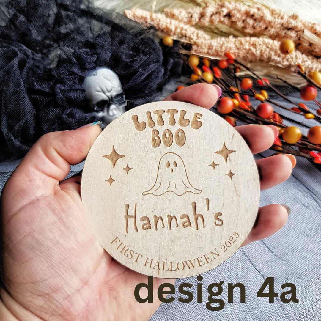 Personalised Wooden Halloween Disc - Cute Photo Prop for Babys First Halloween