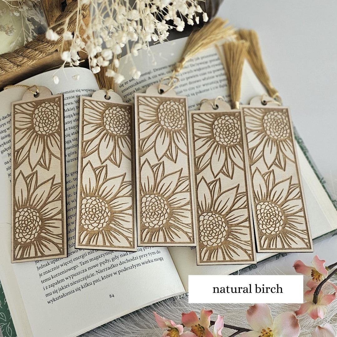 Sunflower Bookmark - Personalised Laser Engraved Book Lover Gift, Wooden Present for Readers