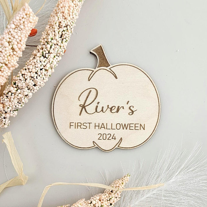 Personalised Wooden Pumpkin Photo Prop - First Halloween Memories