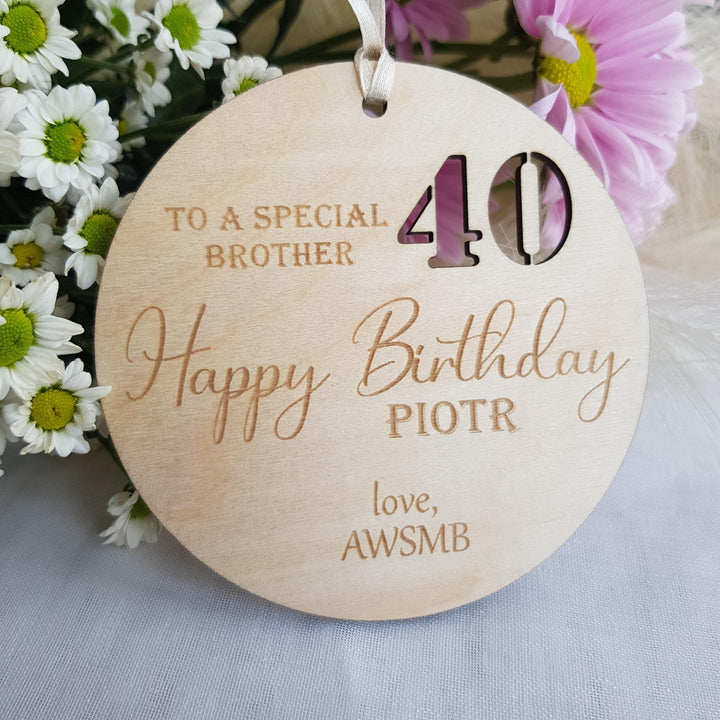 Personalised Rustic Wooden Birthday Gift Tag - Keepsake Ornament for Milestone Ages 1st to 90th