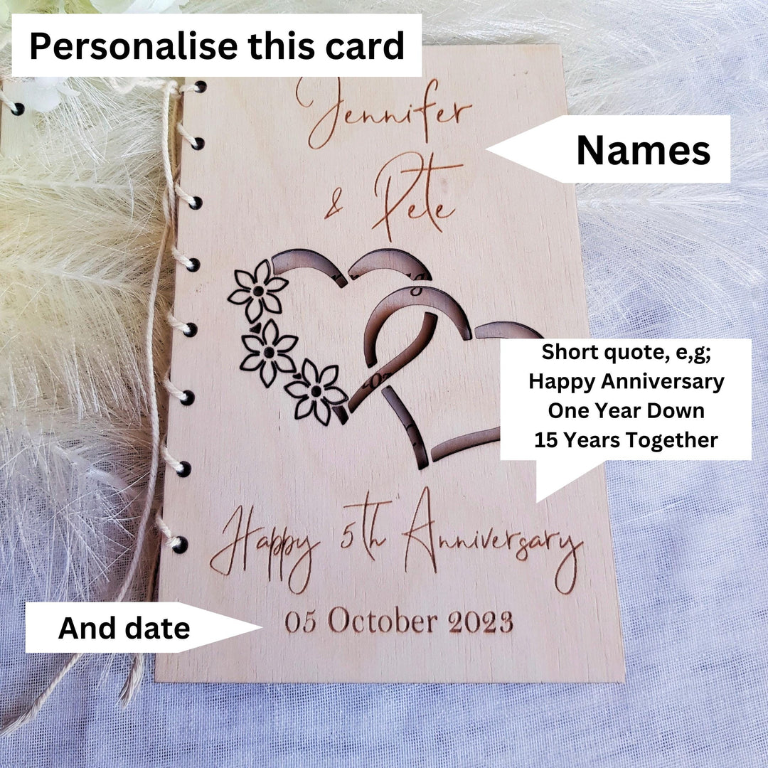 Personalized Wooden Anniversary Card - Rustic Keepsake Gift for Couples