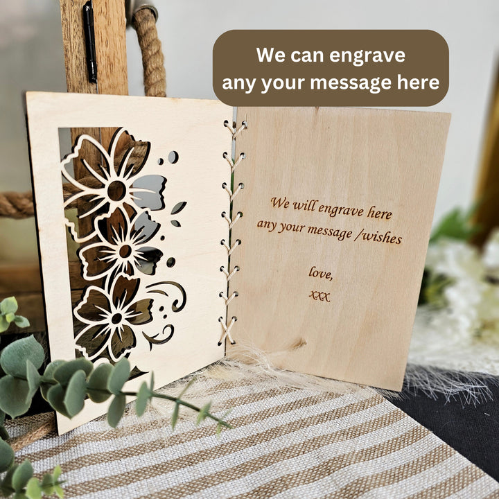 Personalised Wooden Card Happy Mother's Day Boho Flowers cutout, Eco Friendly Birthday Gift, Mum, Mom, Grandmother, Nan, Nanny, Granny