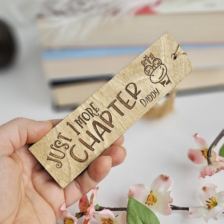 Wooden Bookmark – Personalised Engraved Gift for Book Lovers with Tassel - Just One More Chapter