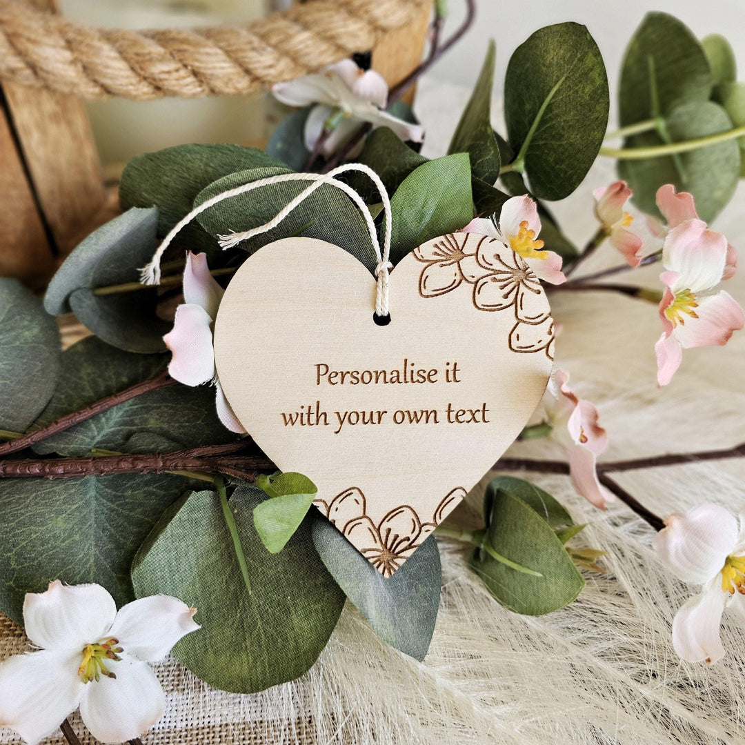 Personalised Wooden Gift Tag - Spring Flowers Car Mirror Charm  Wedding Keepsake